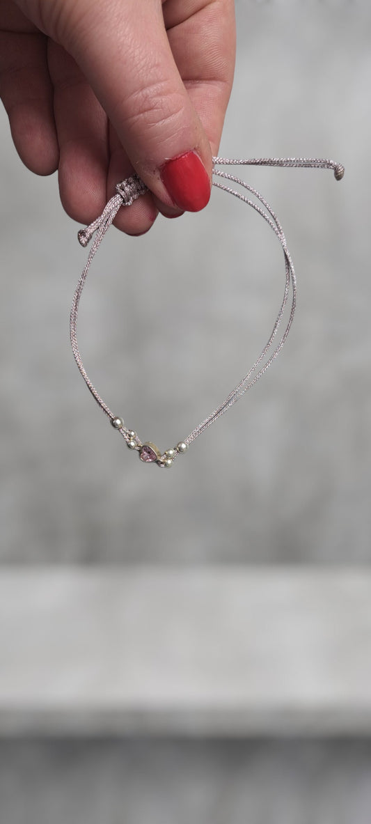 Rose Gold Heart Bracelet | Adjustable Macramé Glitter Fabric Bracelet | Handmade Silver Heart Bracelet | Minimalist Friendship Bracelet