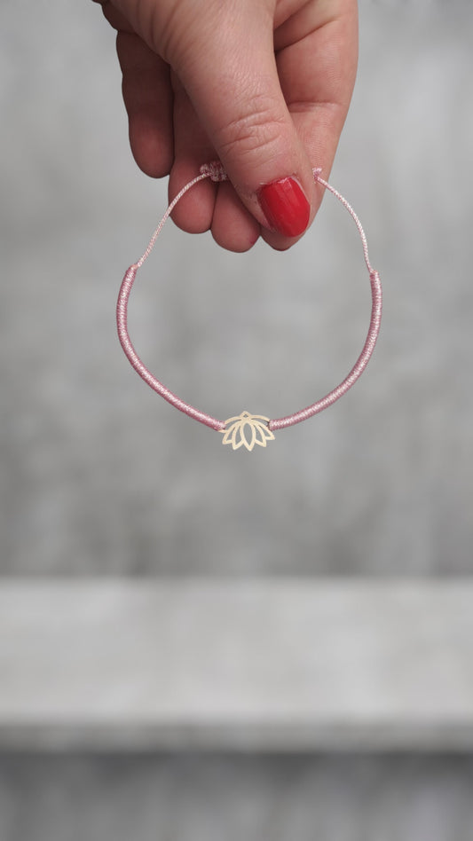 Lotus Flower Bracelet | Handmade Pink Glitter Bracelet | Adjustable Macramé Rope Bracelet | Silver Lotus Jewelry | Minimalist Bracelet