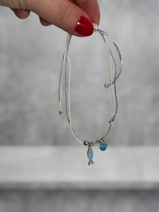 Delicate Adjustable Silver Anklet | Sea Blue Glitter Fabric Anklet | Jewelry for Women | Unique Nautical Anklet | Lightweight Fashion Anklet