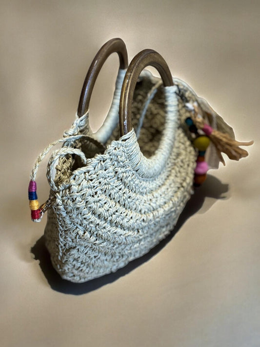 Beige Raffia Shoulder Bag | Handmade Summer Bag | Lightweight Eco-Friendly Beach Tote | Elegant Small Raffia Purse | Stylish Vacation Bag