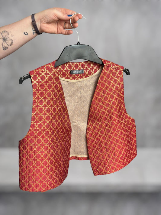 Handmade Persian Vest | Unisex Red Embroidered Cotton Vest | Traditional Gold Embroidery Waistcoat | Vintage Boho Ethnic Vest
