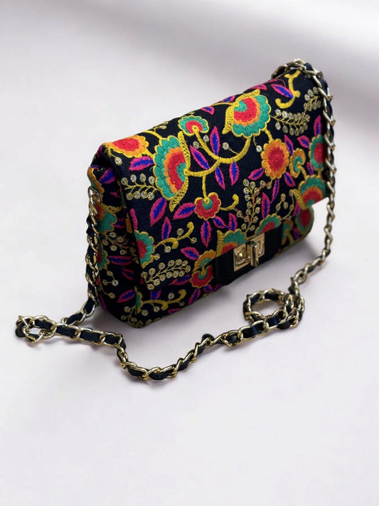 Handmade Evening Bag | Zipper Clutch Purse | Elegant Floral Handbag | Gold Accent Evening Bag | Handmade Formal Purse | Floral Party Purse